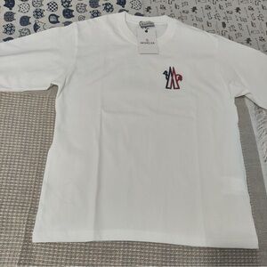 Moncler Navy & Red Embroidered "M" Logo White Tee